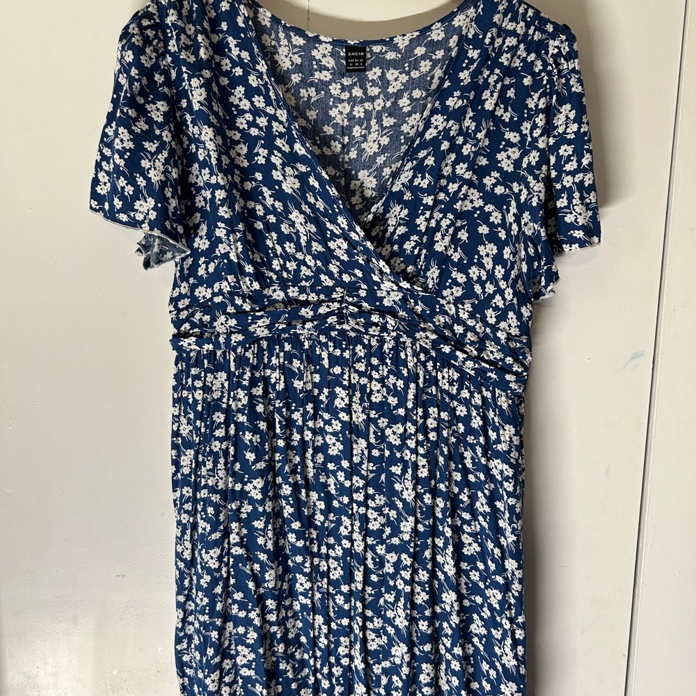 SHEIN Blue and White Floral Dress